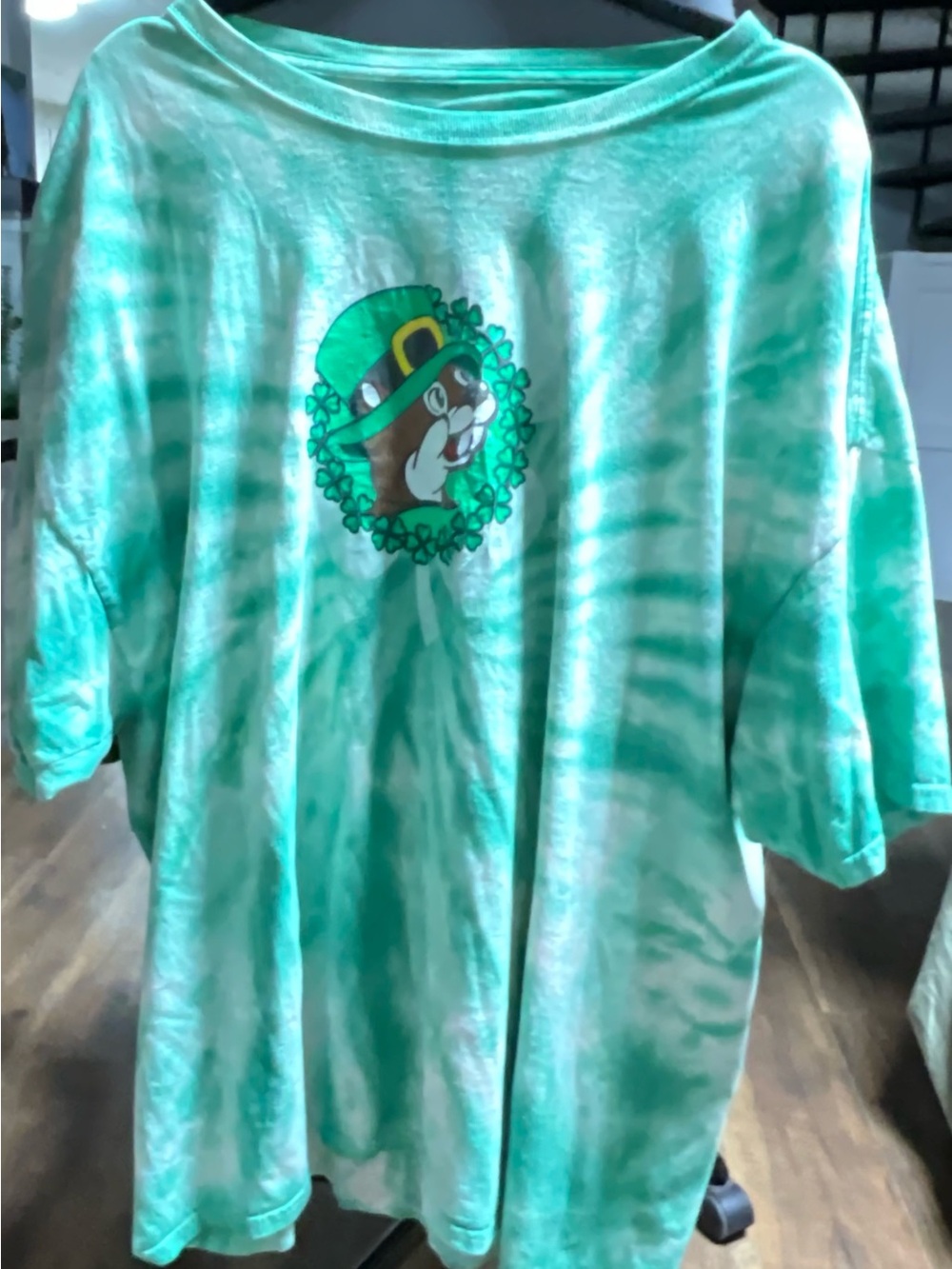 Green Tie-Dye Tee with Shamrock Chipmunk Graphic